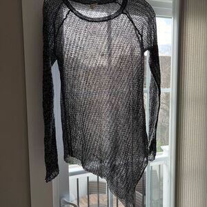 Black Sheer Asymmetrical Women's Top